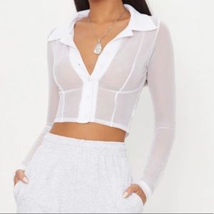 COPY - White Sheer Mesh Long Sleeve Crop Shirt